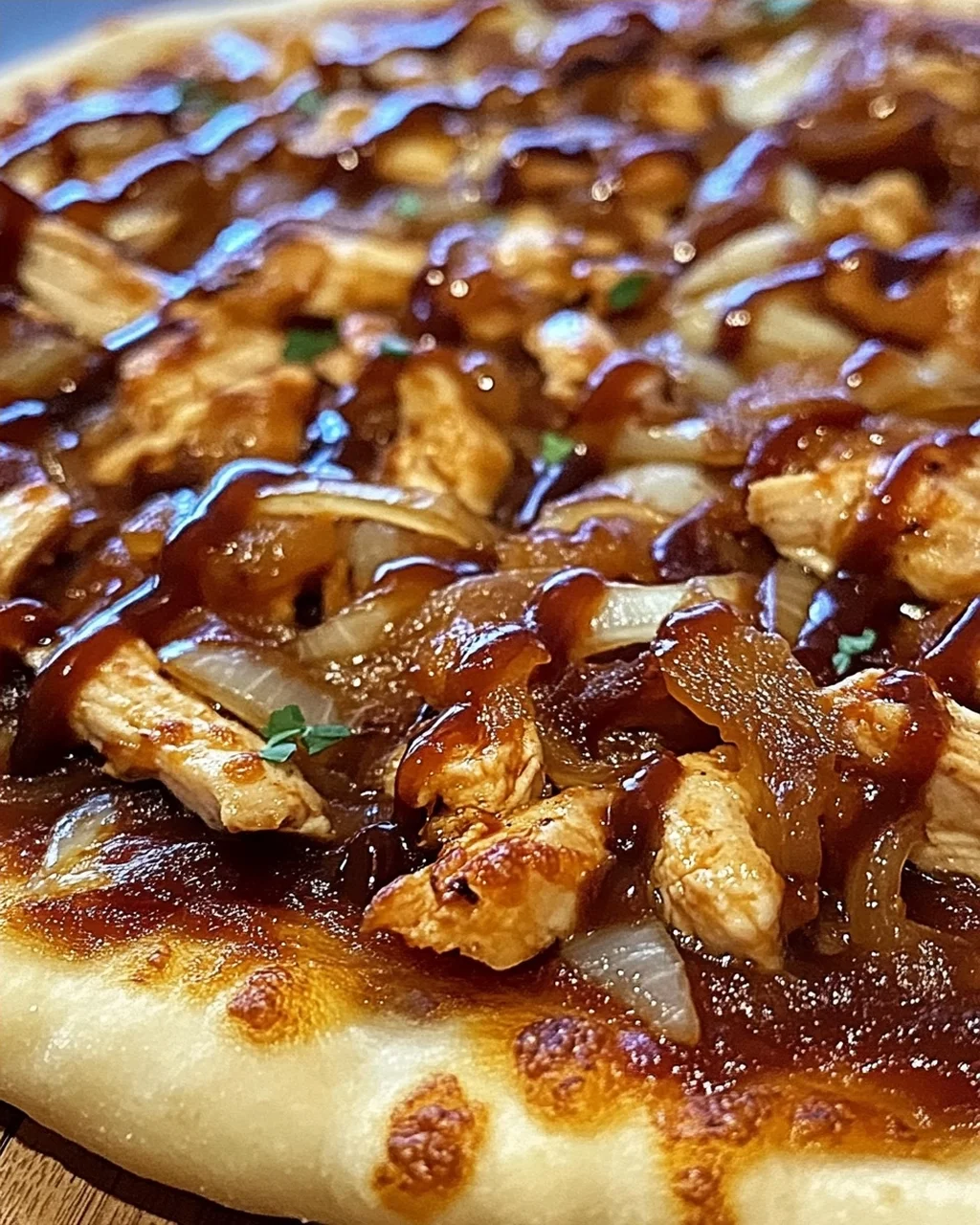 BBQ Hähnchen Pizza mit Karamellisierten Zwiebeln