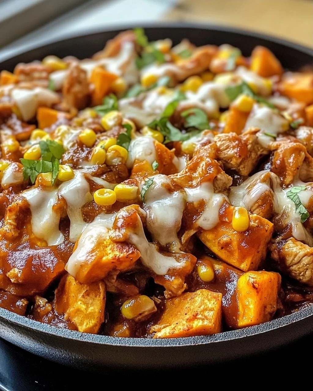 BBQ Hähnchen Süßkartoffel Pfanne für die ganze Familie