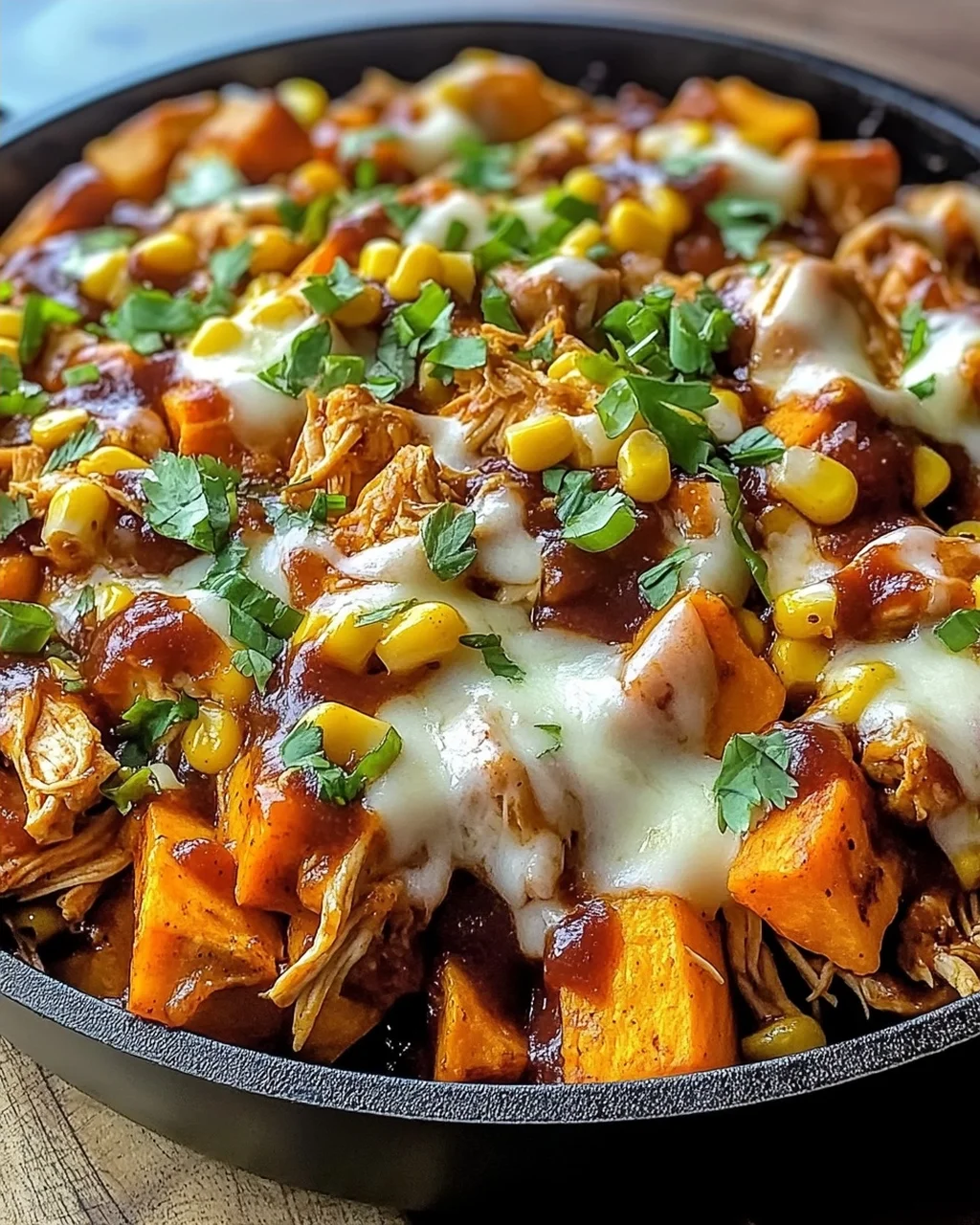 BBQ Hähnchen Süßkartoffel Pfanne für die ganze Familie