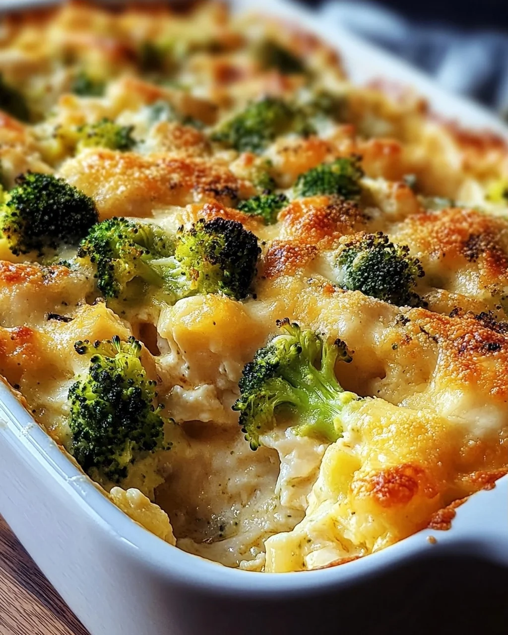 Brokkoli Hähnchen Auflauf mit Frischkäse und Mozzarella