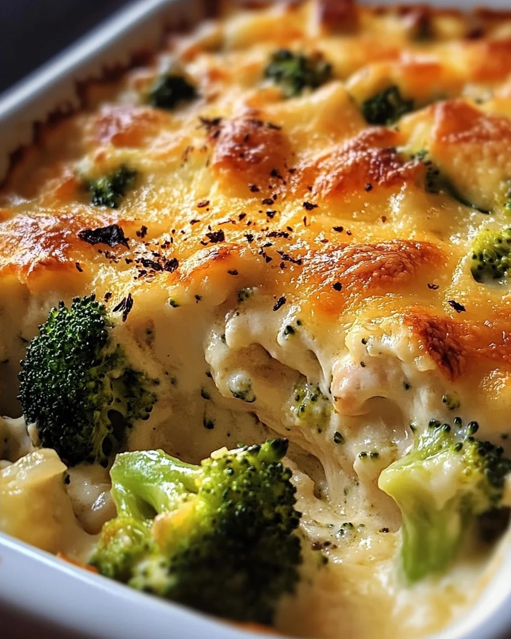 Brokkoli Hähnchen Auflauf mit Frischkäse und Mozzarella