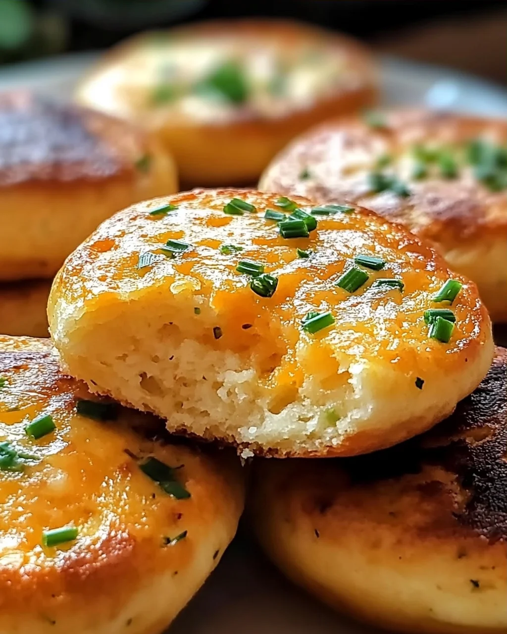 Cheddar Schnittlauch Englisch Muffins frisch gebacken