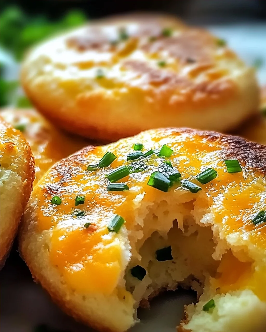 Cheddar Schnittlauch Englisch Muffins frisch gebacken
