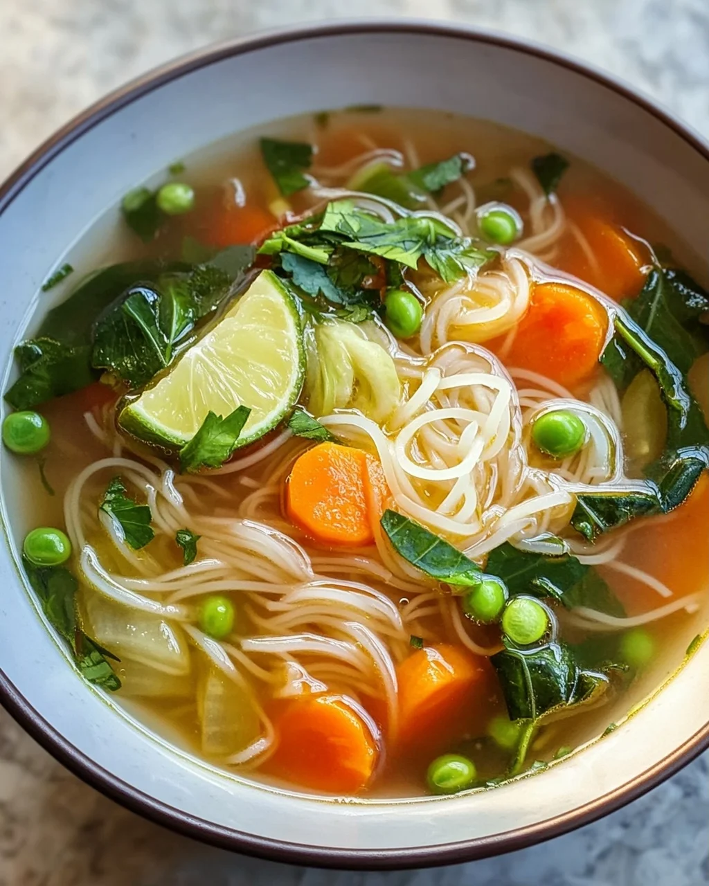 Clear Vegetable Broth with Rice Noodles – Enjoy a Delicious Soup!