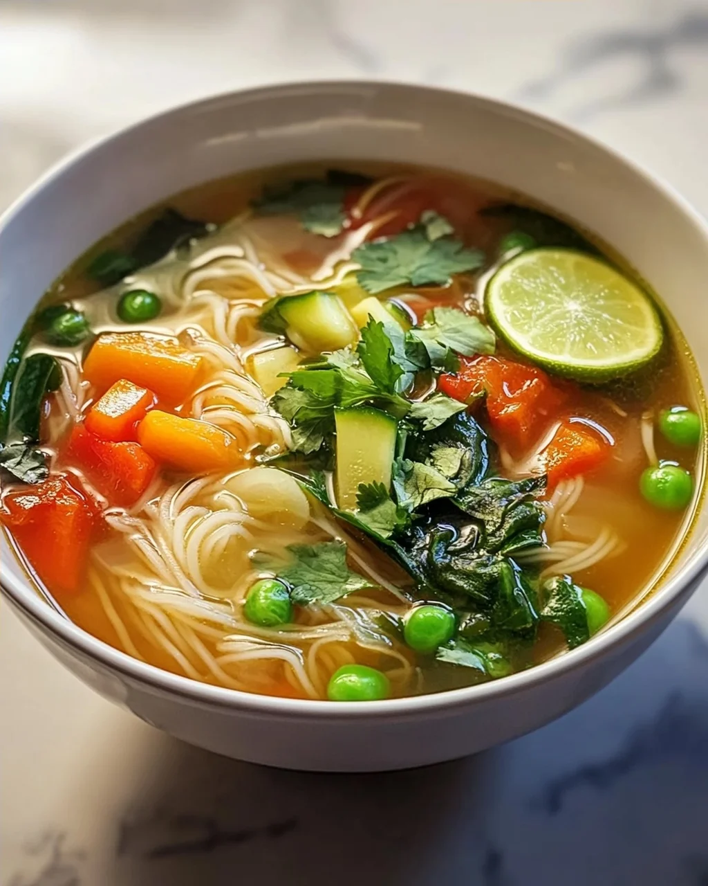 Clear Vegetable Broth with Rice Noodles – Enjoy a Delicious Soup!
