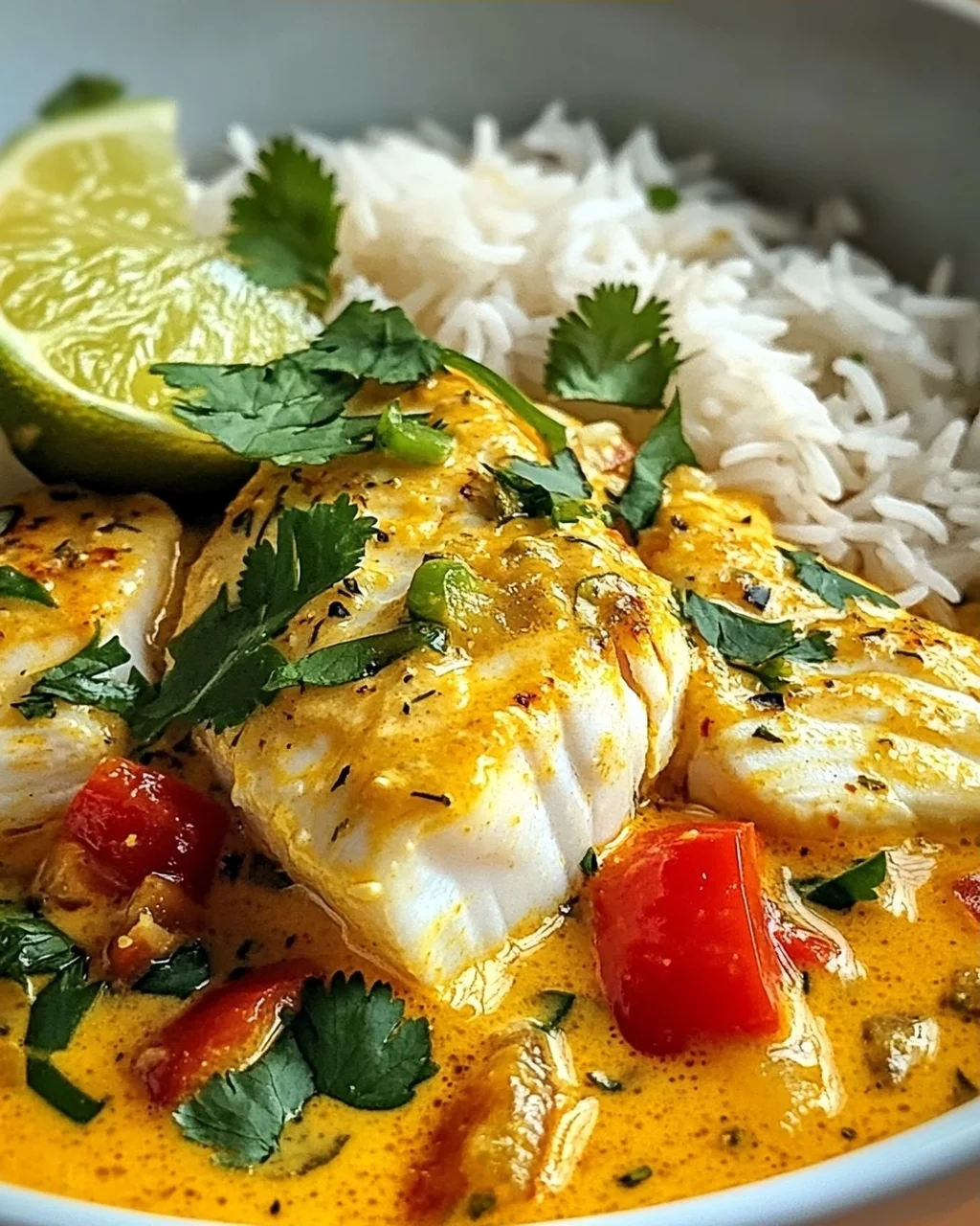 Einfaches Kokos-Limetten Fischcurry mit Jasminreis