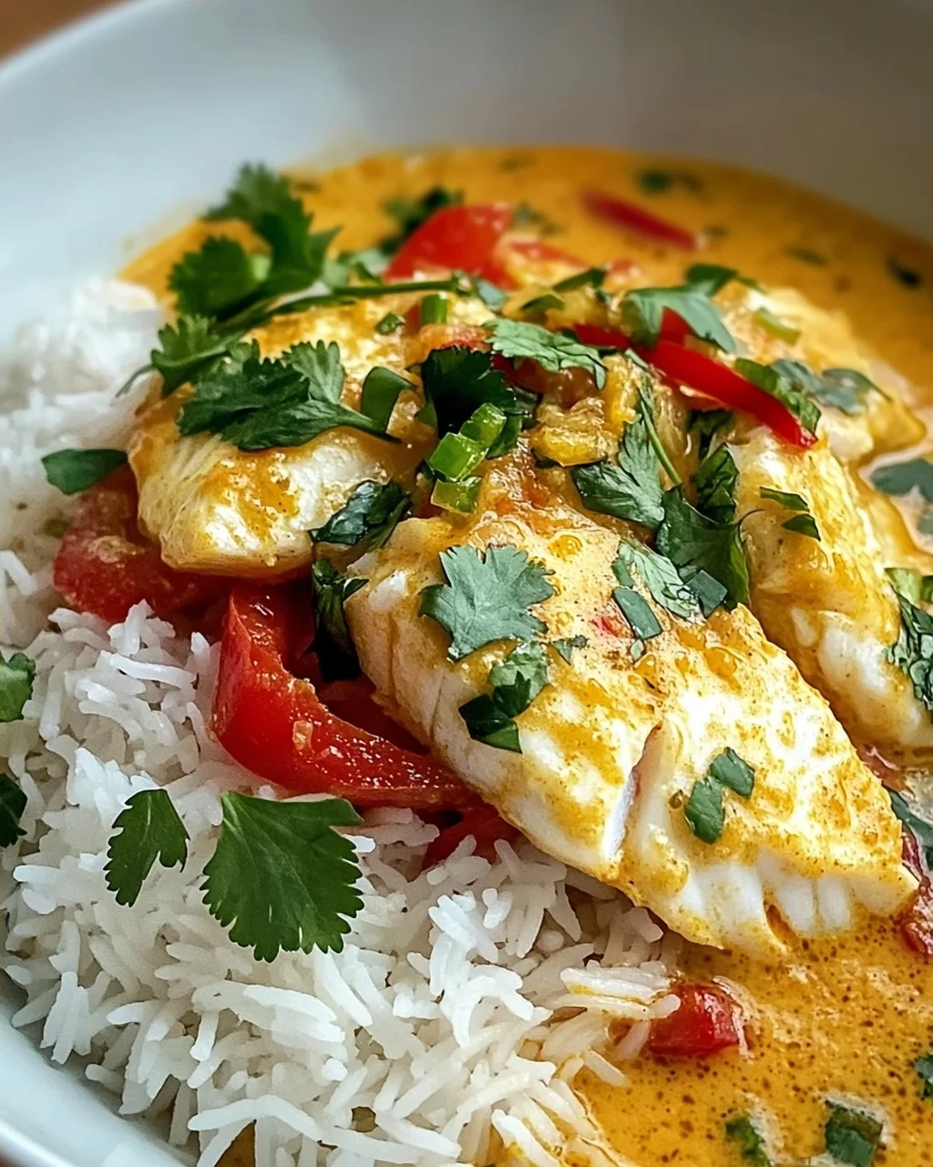 Einfaches Kokos-Limetten Fischcurry mit Jasminreis