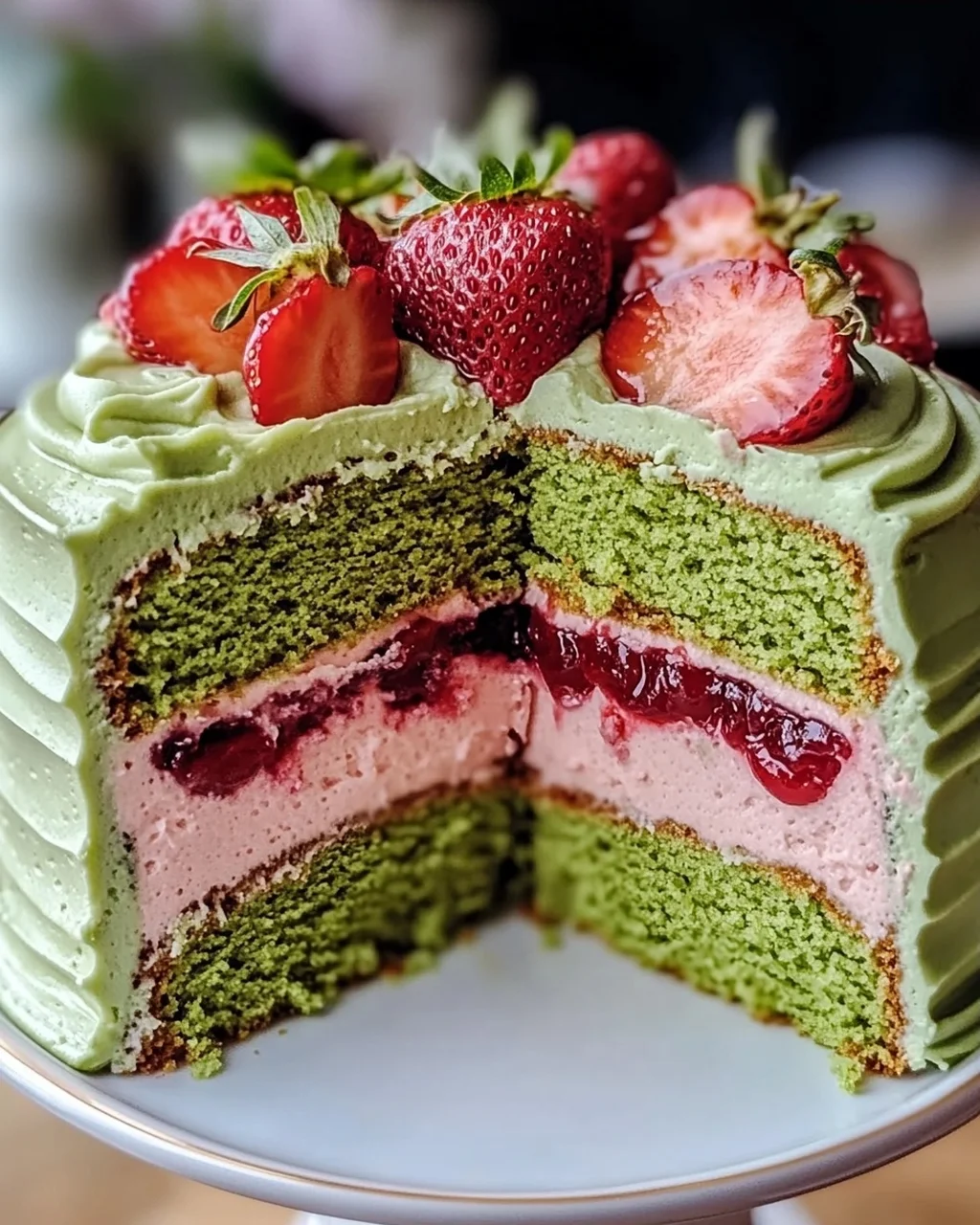Erdbeer-Matcha-Kuchen für fruchtige Genussmomente