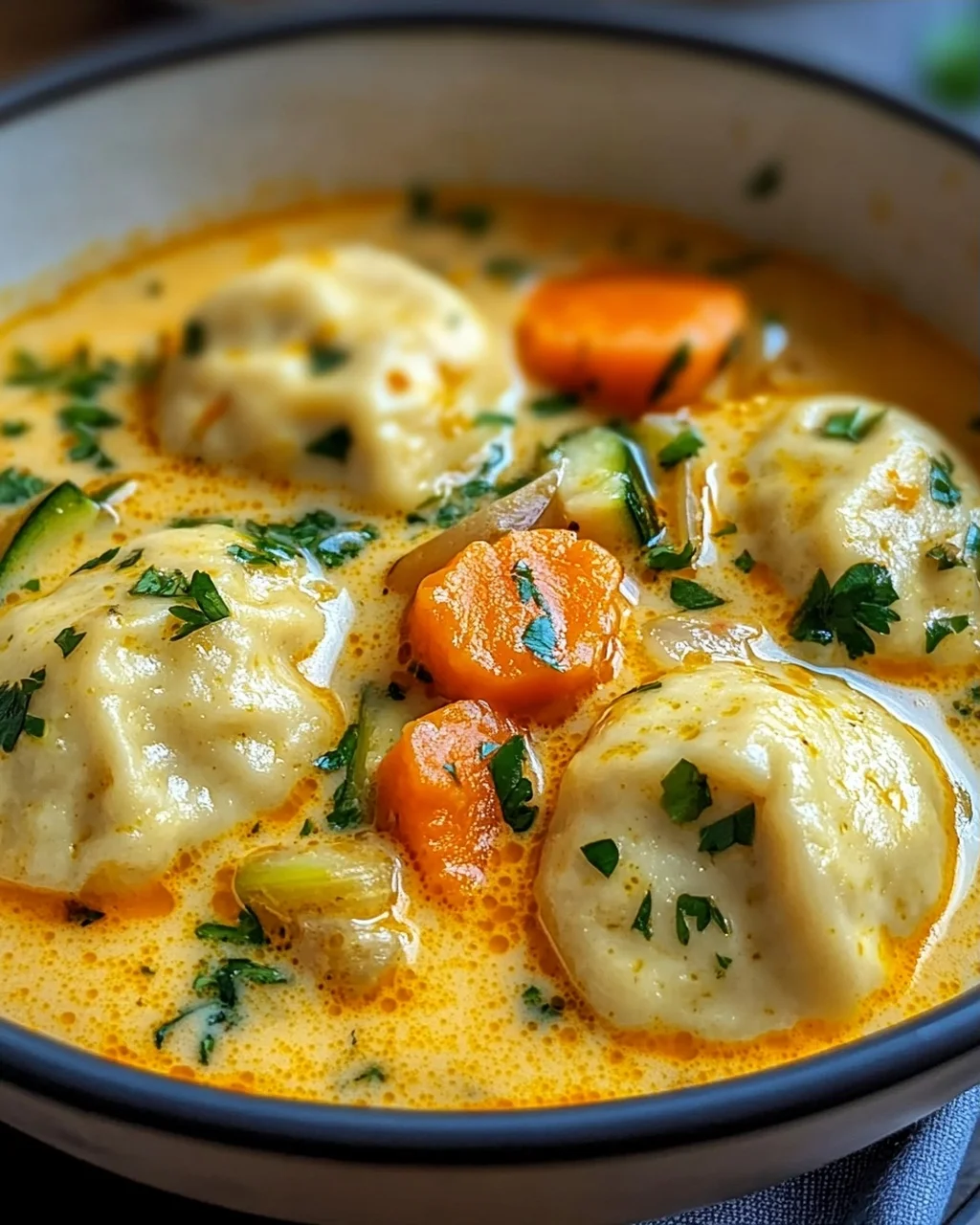 Exotische Kokos Curry Suppe mit Dumplings