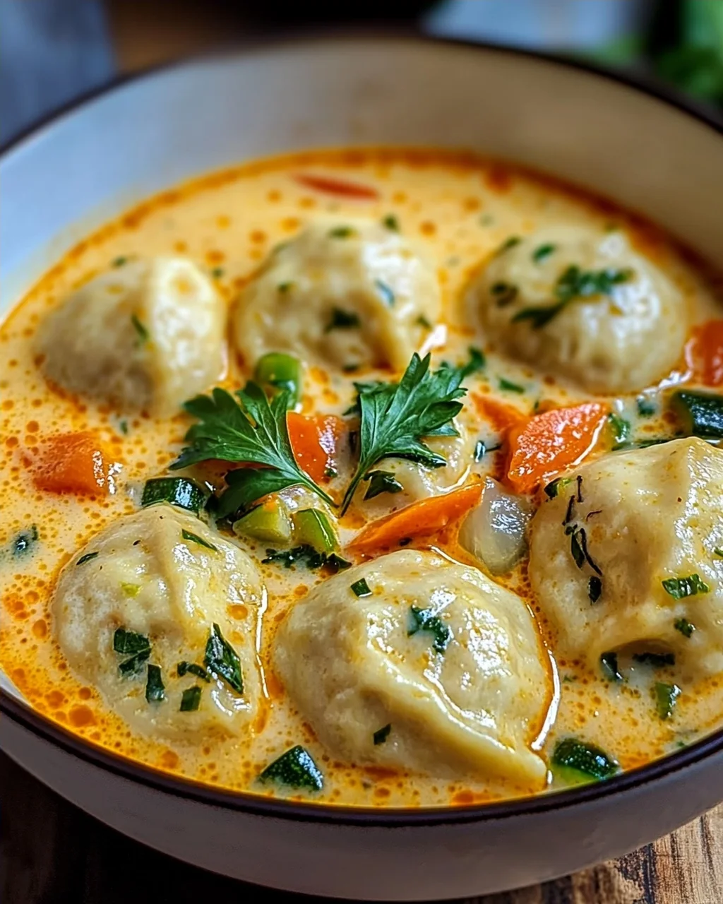 Exotische Kokos Curry Suppe mit Dumplings