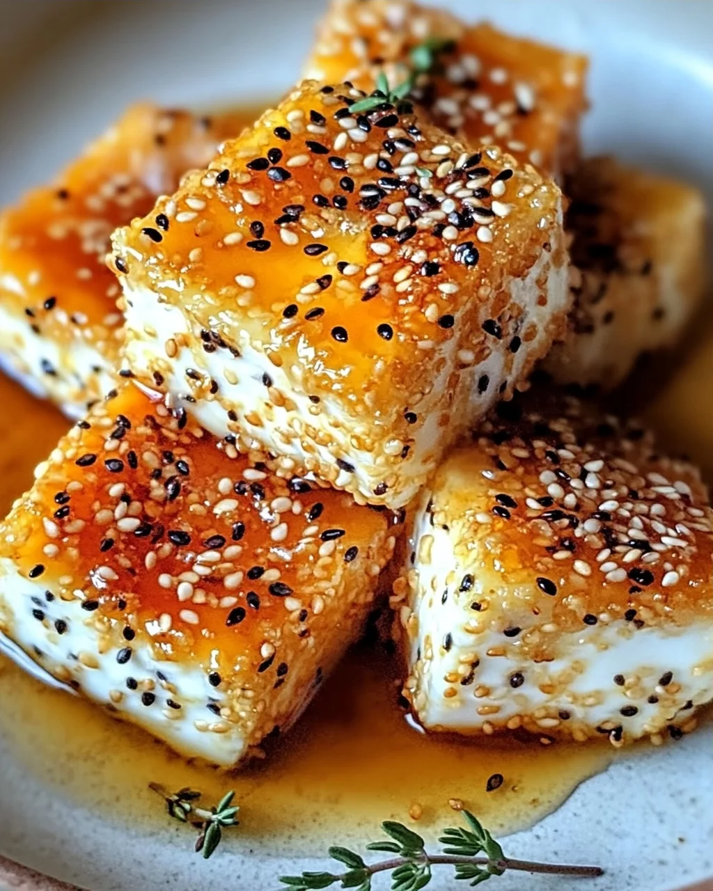 Frittierter Feta mit Sesam und scharfer Honig Genuss
