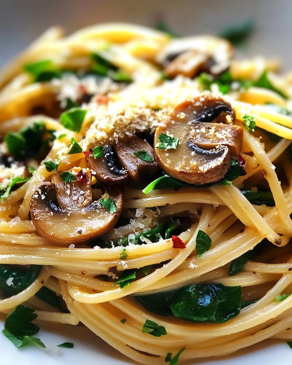 Garlic Mushroom Spinach Linguine with Olive Oil – Simply Delicious!