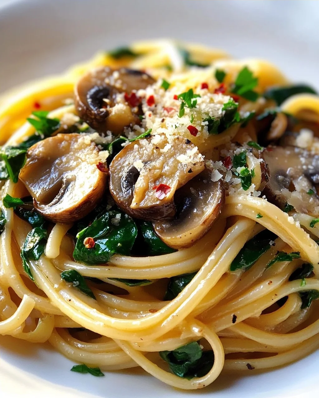 Garlic Mushroom Spinach Linguine with Olive Oil – Simply Delicious!