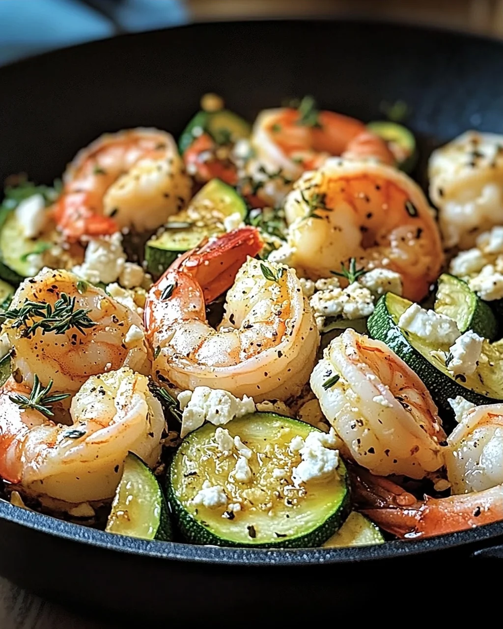 Garnelen Feta Pfanne mit Zucchini