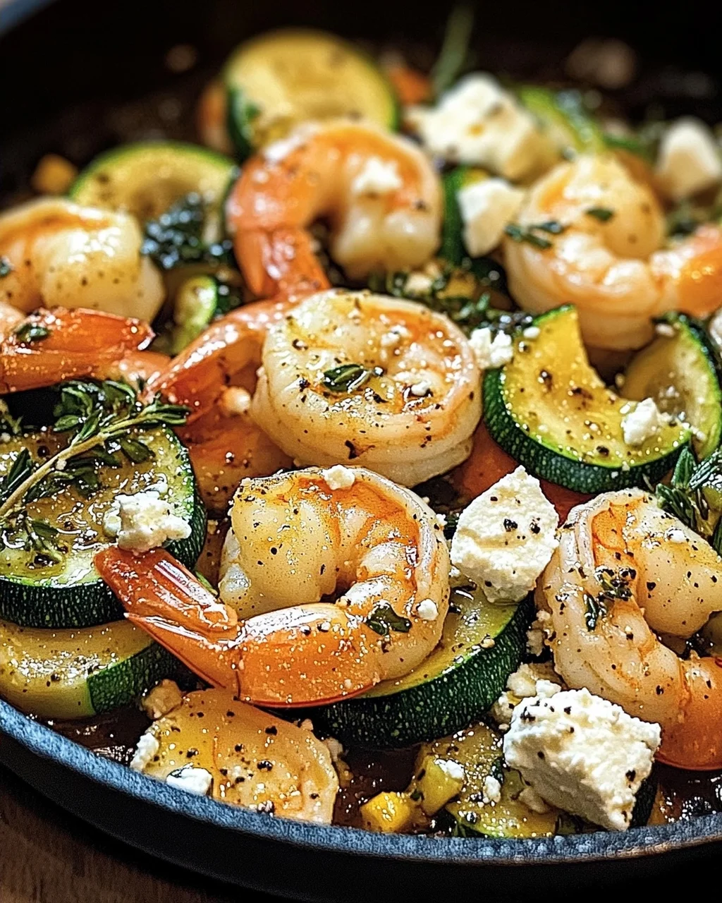 Garnelen Feta Pfanne mit Zucchini