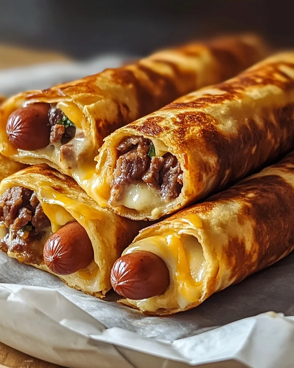 Gebackene Hot Dogs in Tortilla Teig
