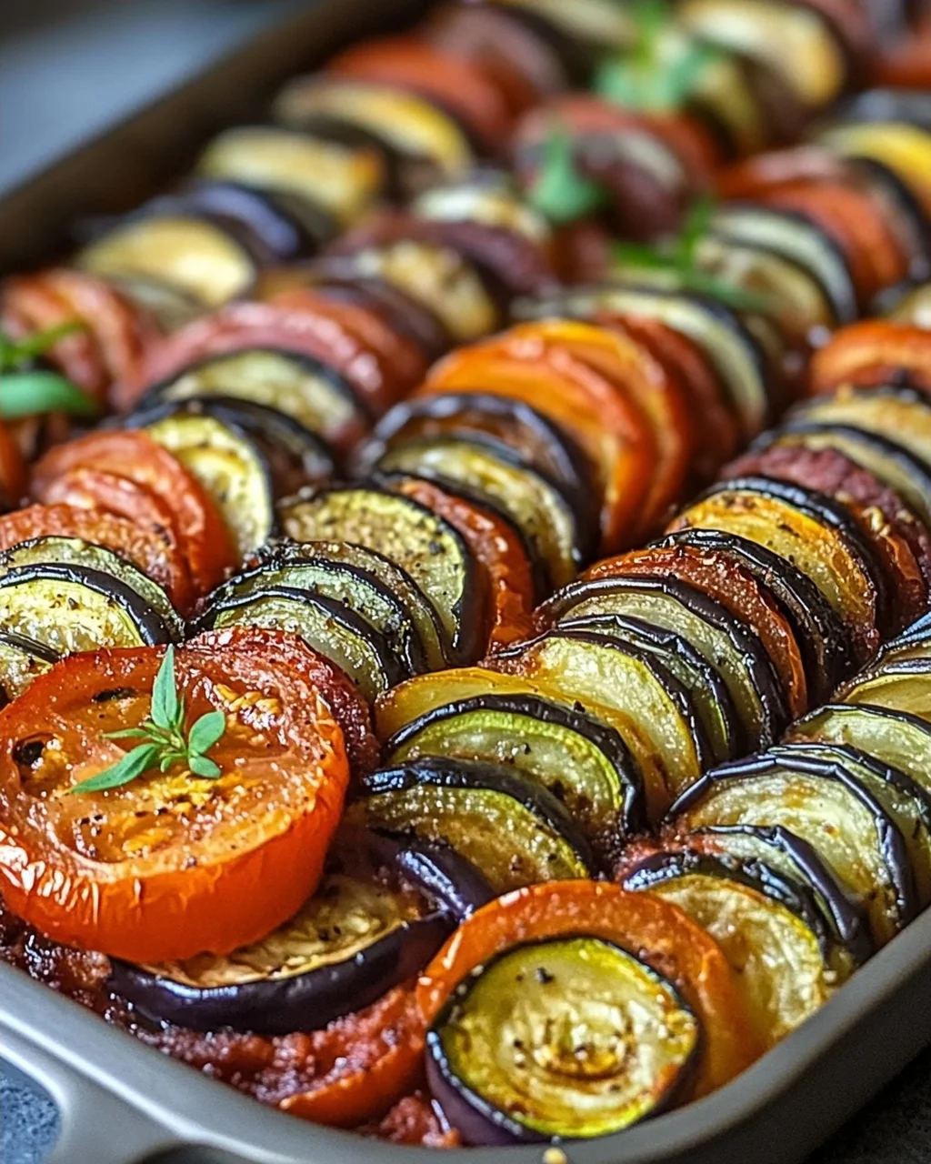 Gebackenes Ratatouille mit aromatischer Tomatensoße
