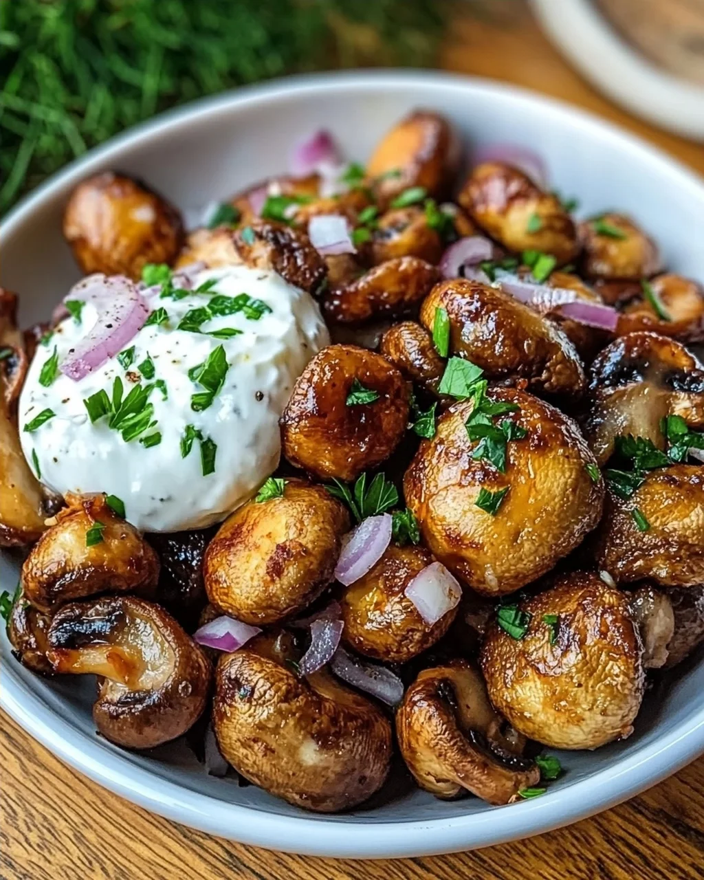 Gebratene Champignons mit Knoblauchdip
