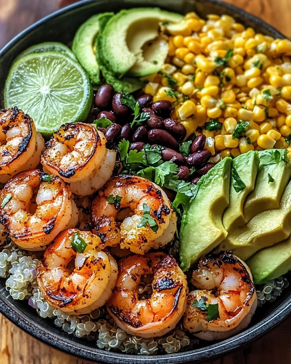 Gegrillte Garnelen-Schüssel mit Koriander-Limetten-Sauce