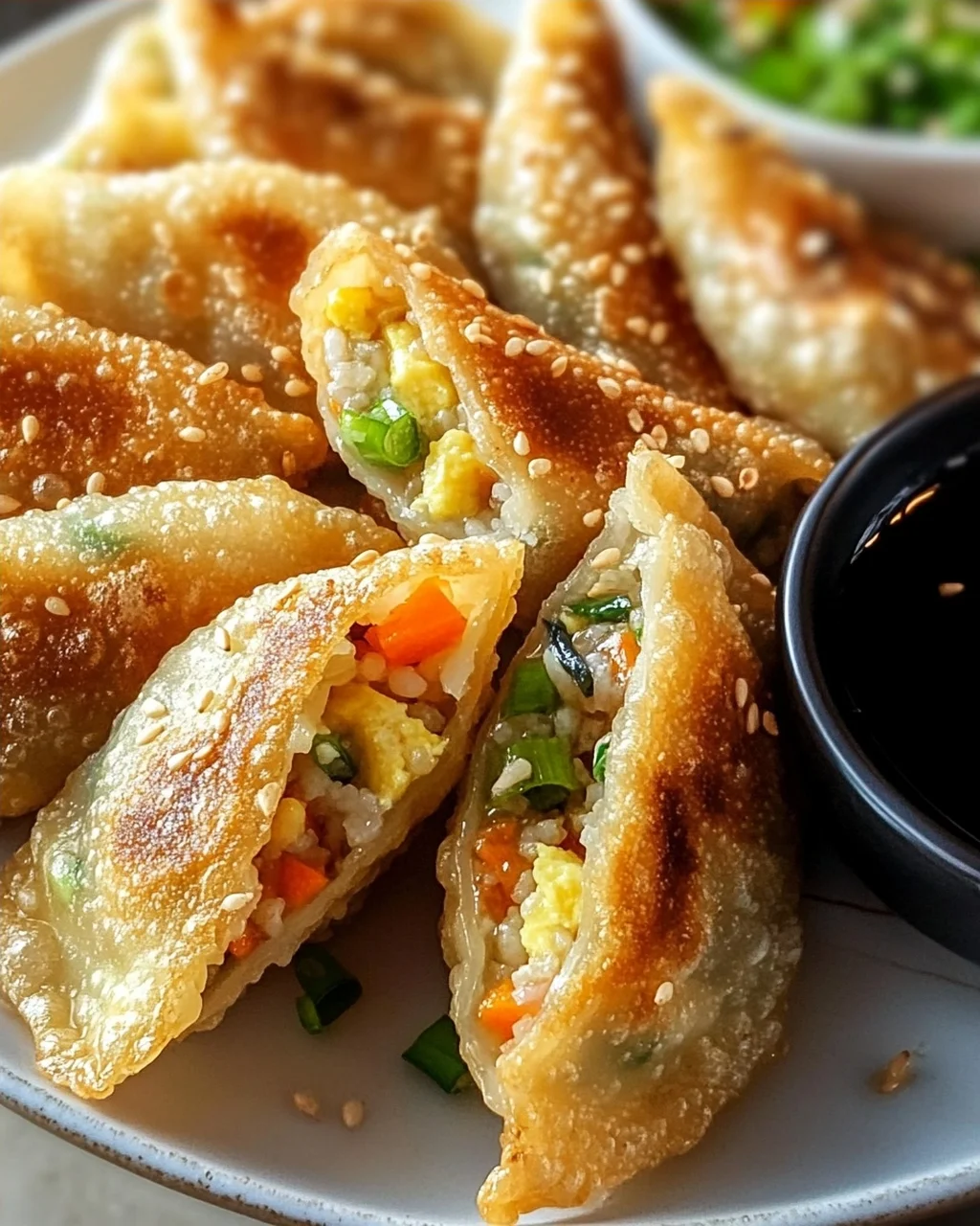 Gemüse-Ei-Reis-Dumplings mit Dip-Sauce