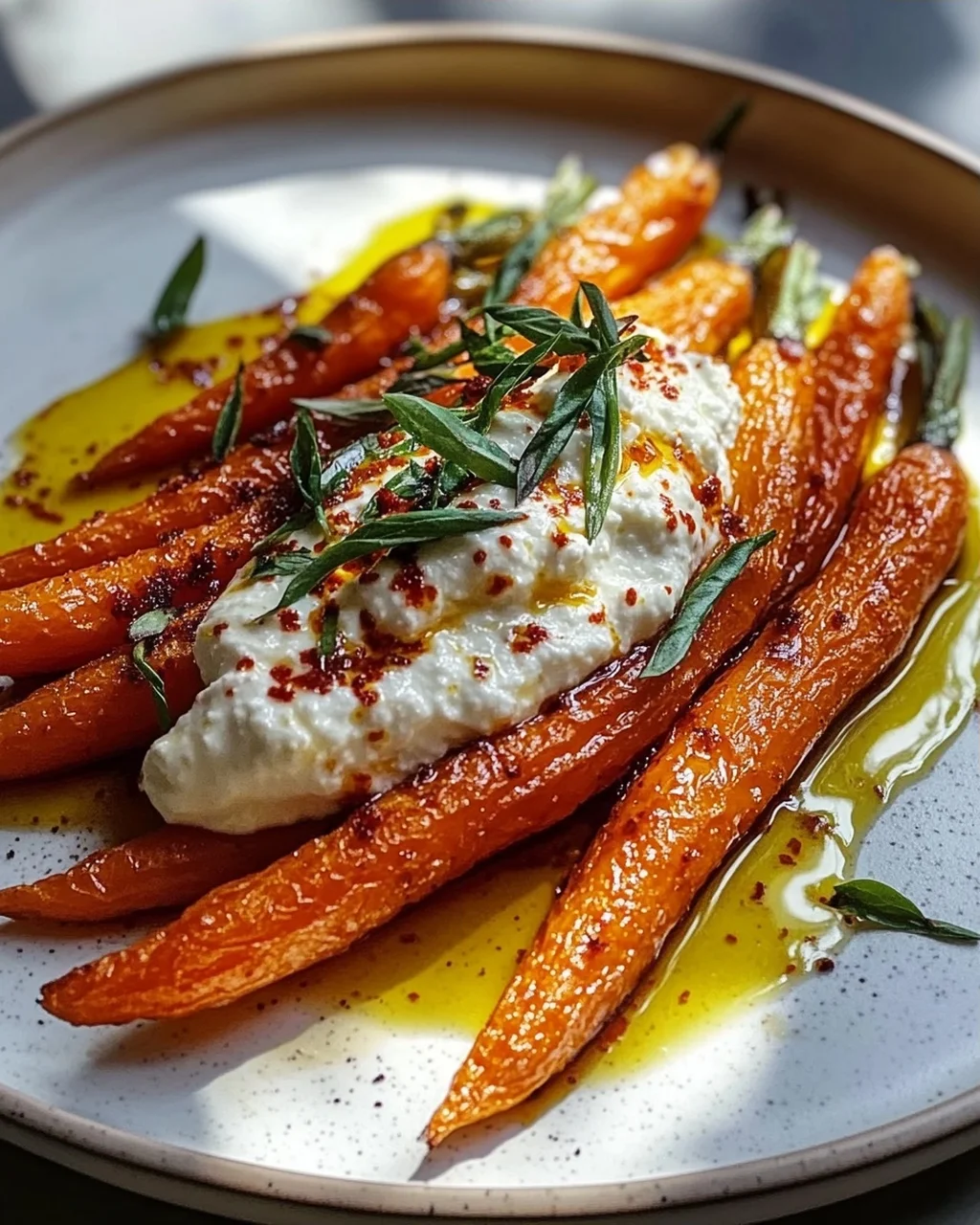 Geröstete Karotten mit geschlagenem Ricotta und Chili-Butter