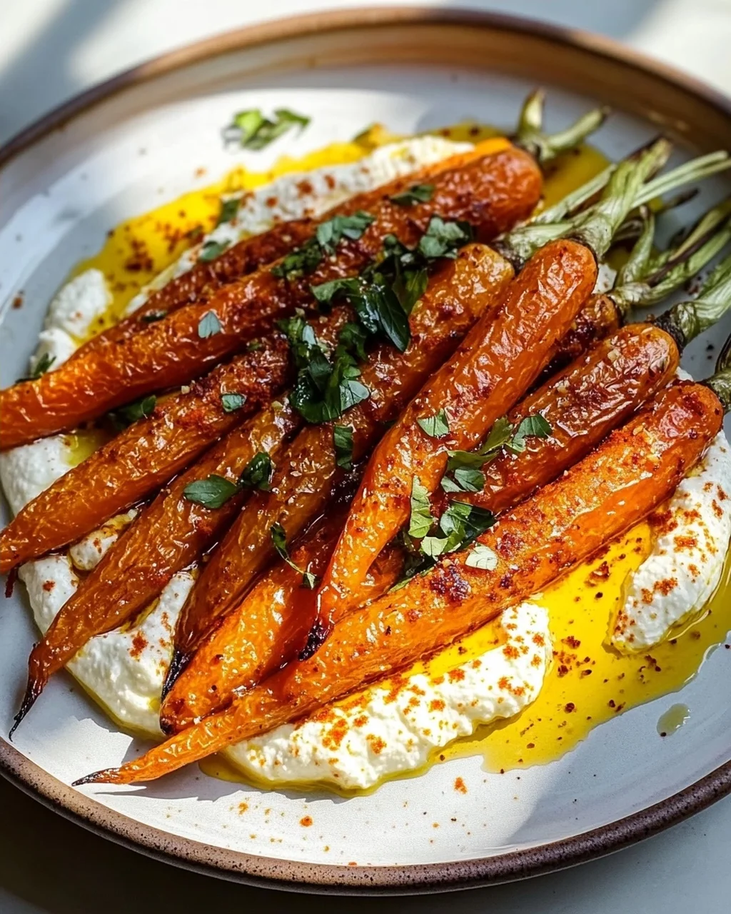 Geröstete Karotten mit geschlagenem Ricotta und Chili-Butter