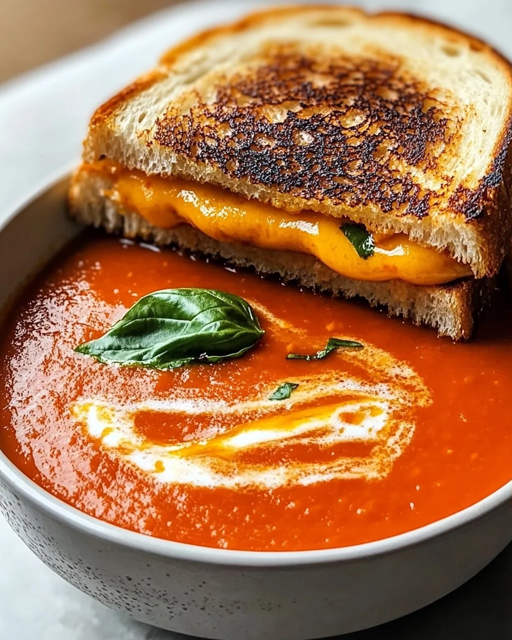 Geröstete Tomatensuppe und Gegrilltes Käsebrot