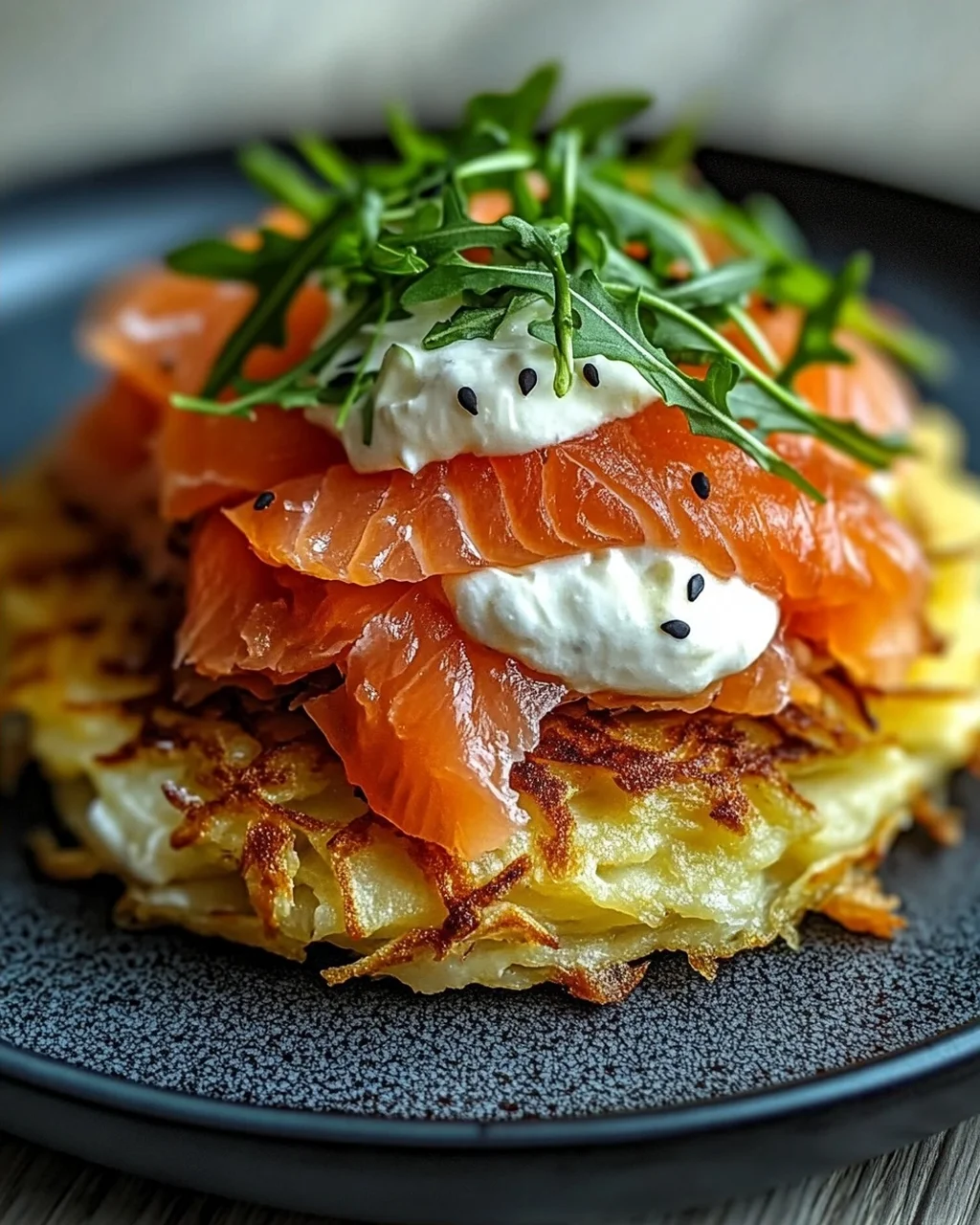 Großer Rösti mit Frischkäse und Lachs