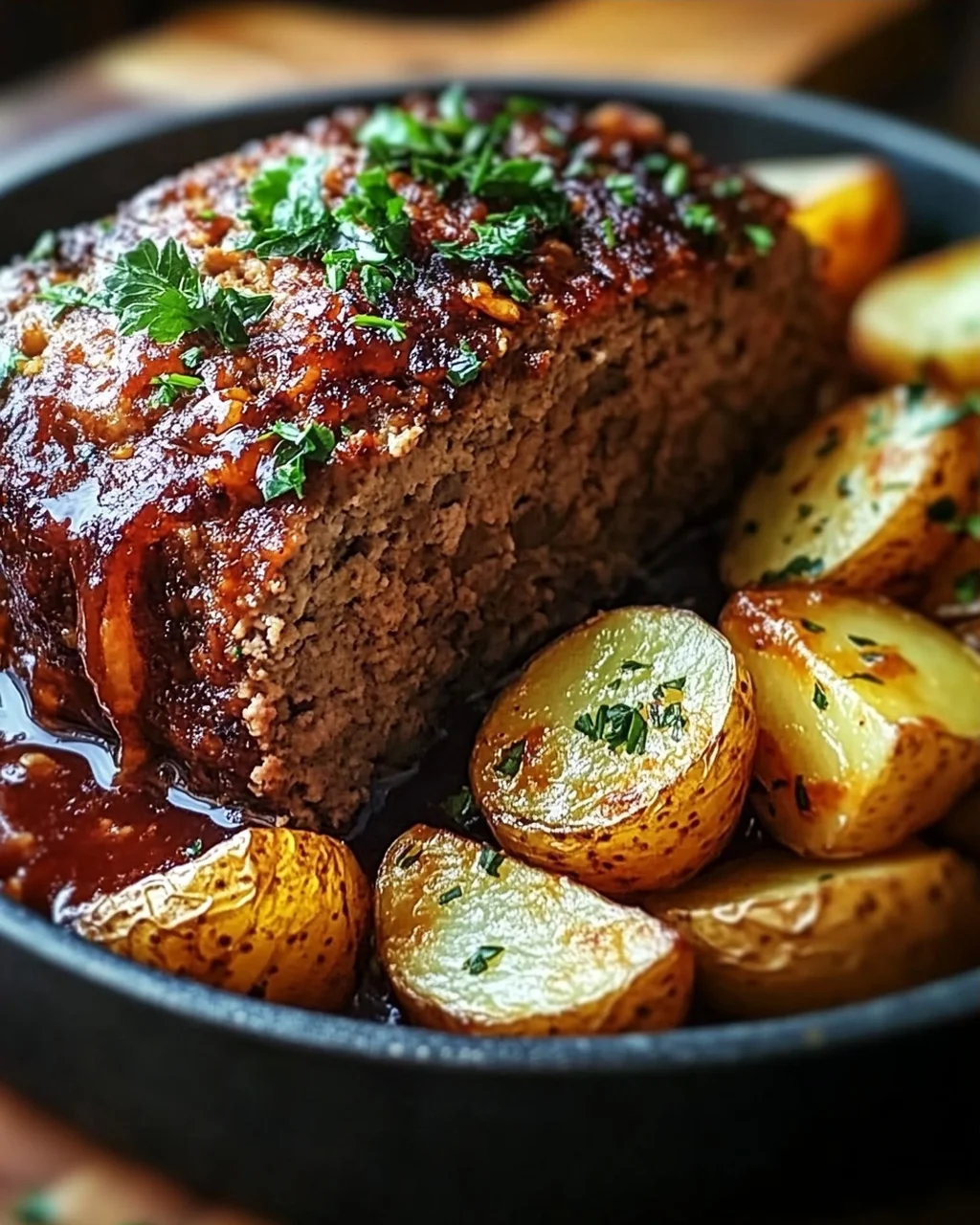 Herzhafter Hackbraten mit Ofenkartoffeln