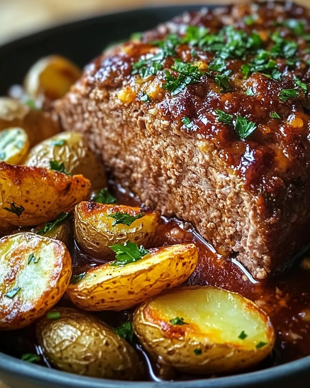 Herzhafter Hackbraten mit Ofenkartoffeln