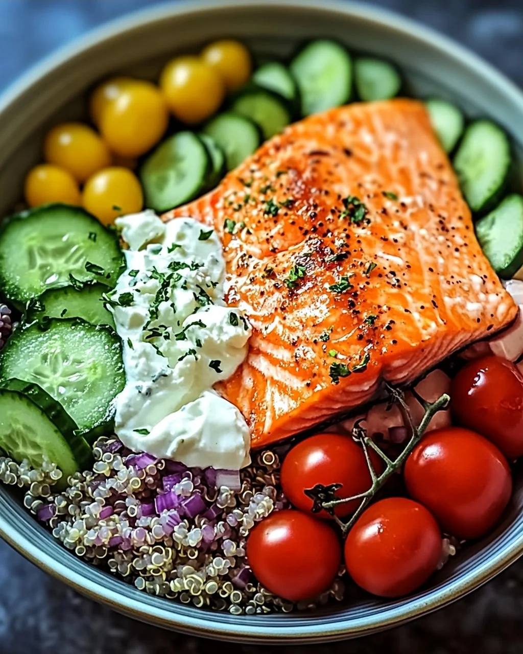 Herzhafter mediterraner Lachs-Bowl in 30 Minuten