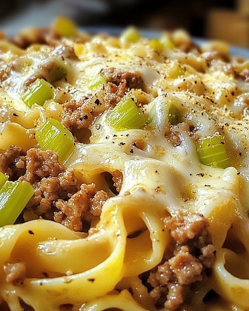 Käse-Lauch Pasta mit Hackfleisch