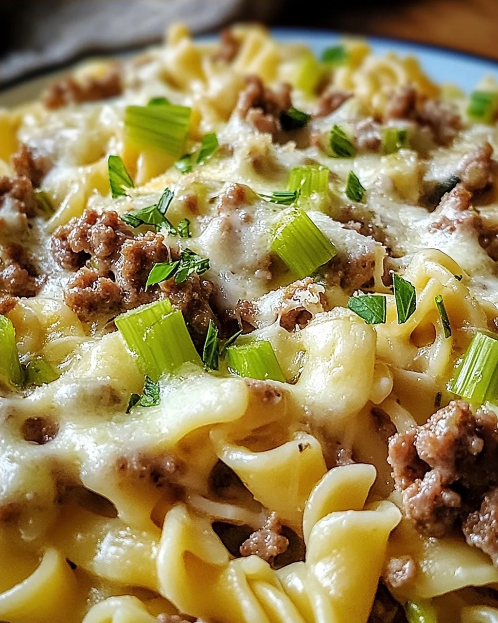Käse-Lauch Pasta mit Hackfleisch
