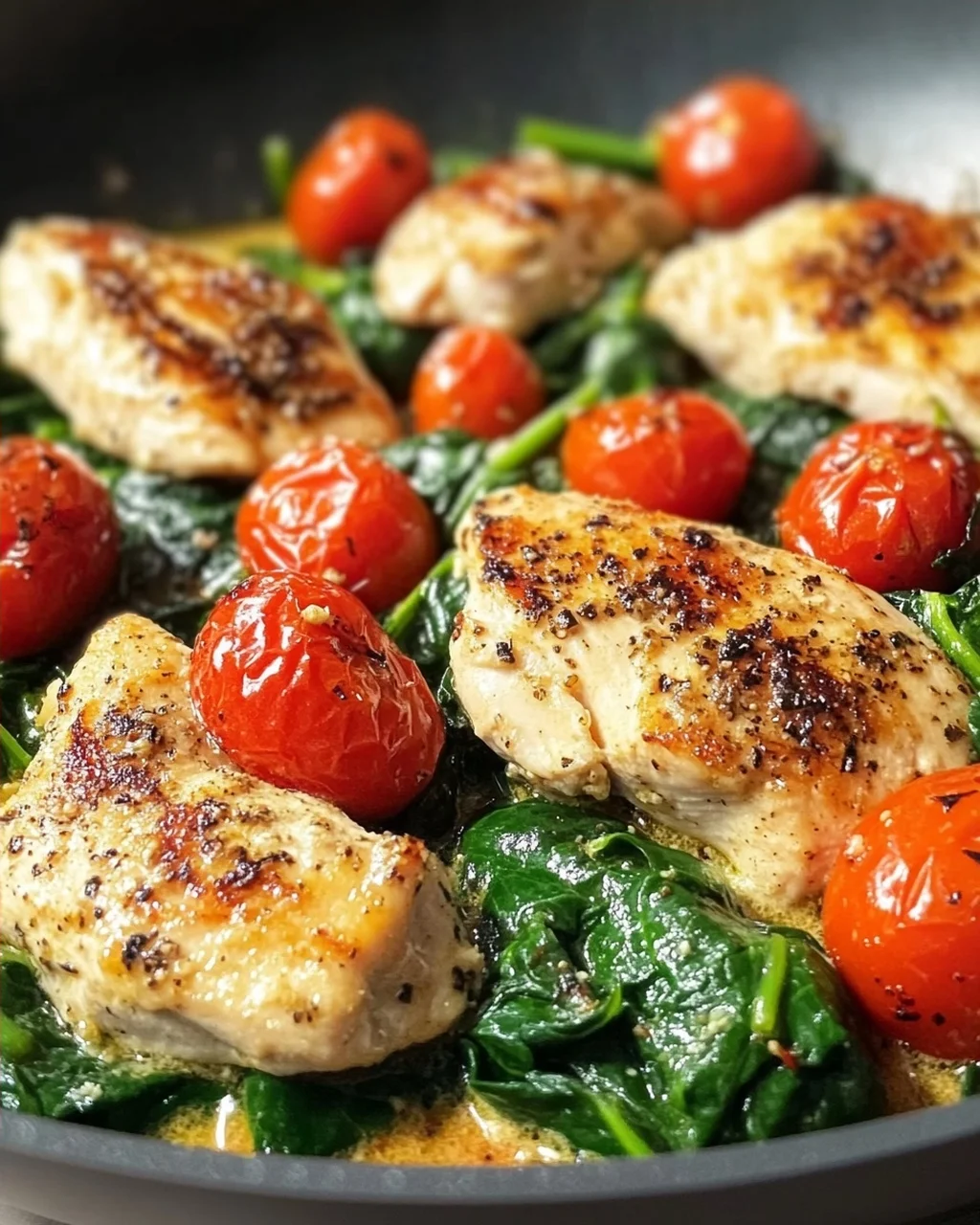 Keto Hähnchenpfanne mit Spinat und Tomaten – Schnell und lecker!
