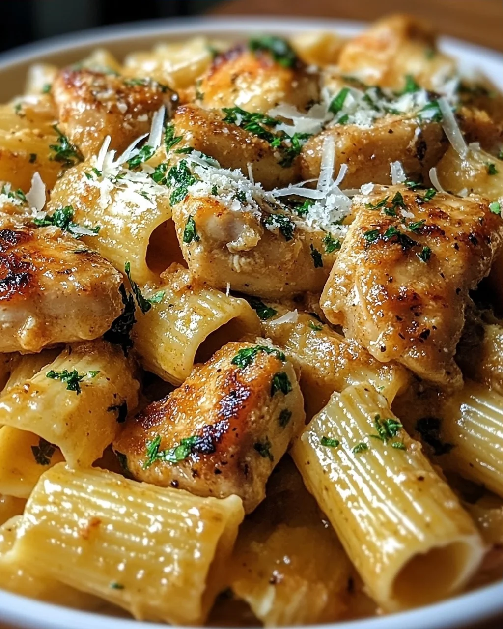 Knoblauchbutter-Hähnchen mit Rigatoni und Parmesan