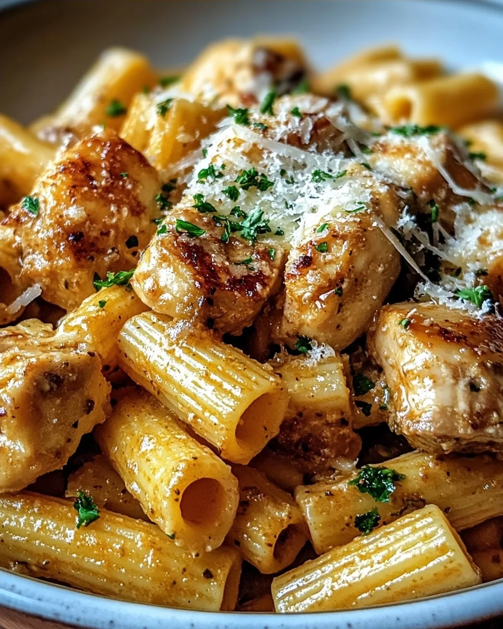 Knoblauchbutter-Hähnchen mit Rigatoni und Parmesan