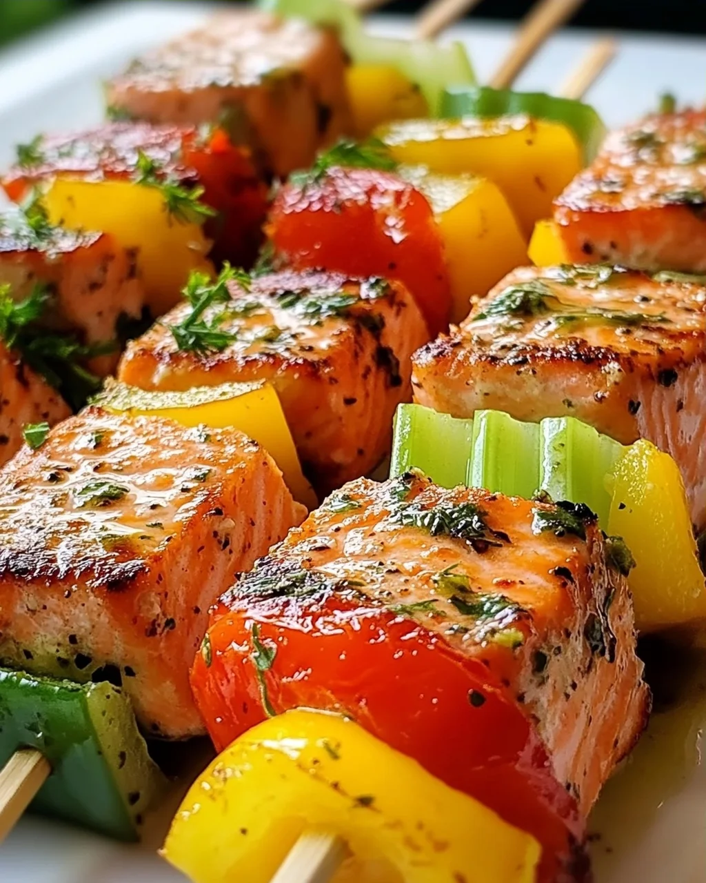 Lachs-Spieße mit Gemüse