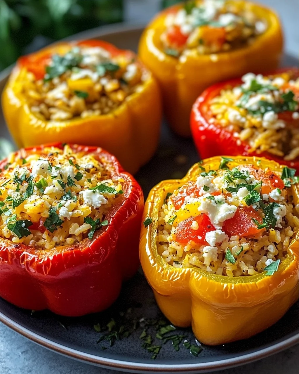 Leckere gefüllte Paprika vegetarisch mit Reis und Feta Rezept