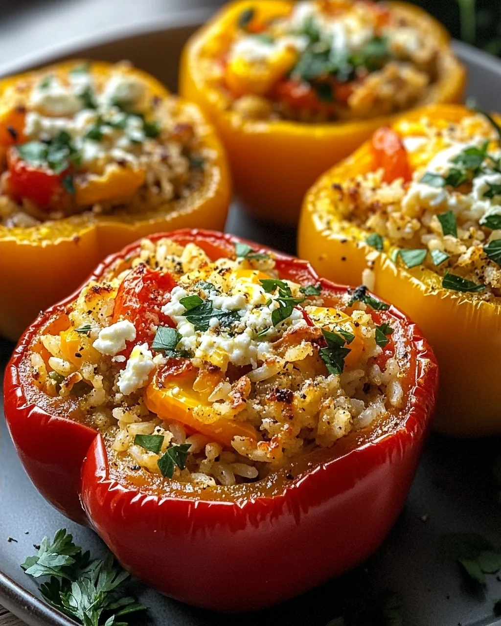 Leckere gefüllte Paprika vegetarisch mit Reis und Feta Rezept