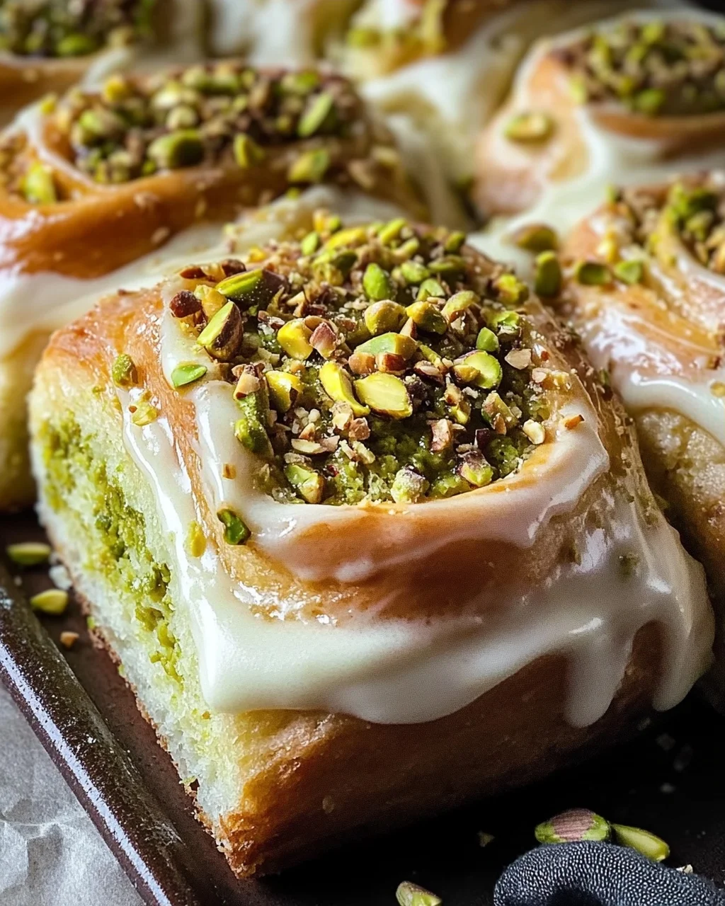 Lockere Pistazien-Heferollen mit Orangen-Frischkäse-Frosting