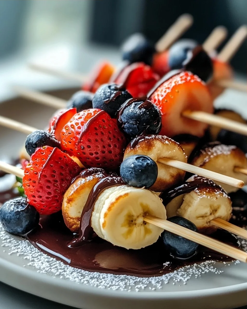 Mini Swedish Pancake Skewers with Chocolate Drizzle