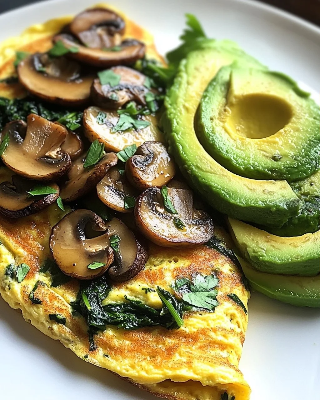 Omelett mit Pilzen, Spinat und Avocado