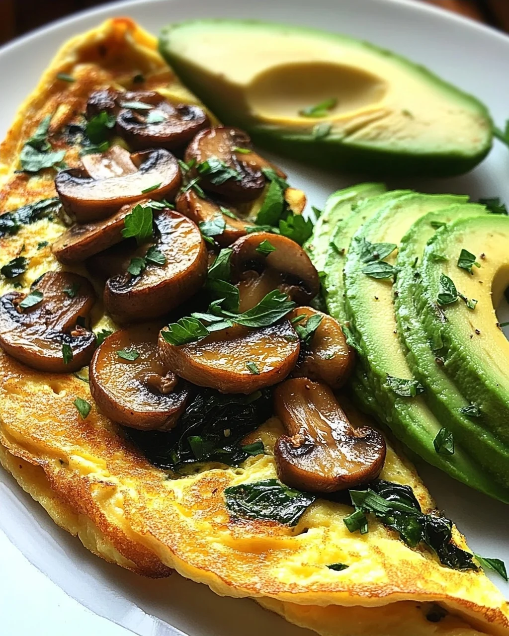 Omelett mit Pilzen, Spinat und Avocado