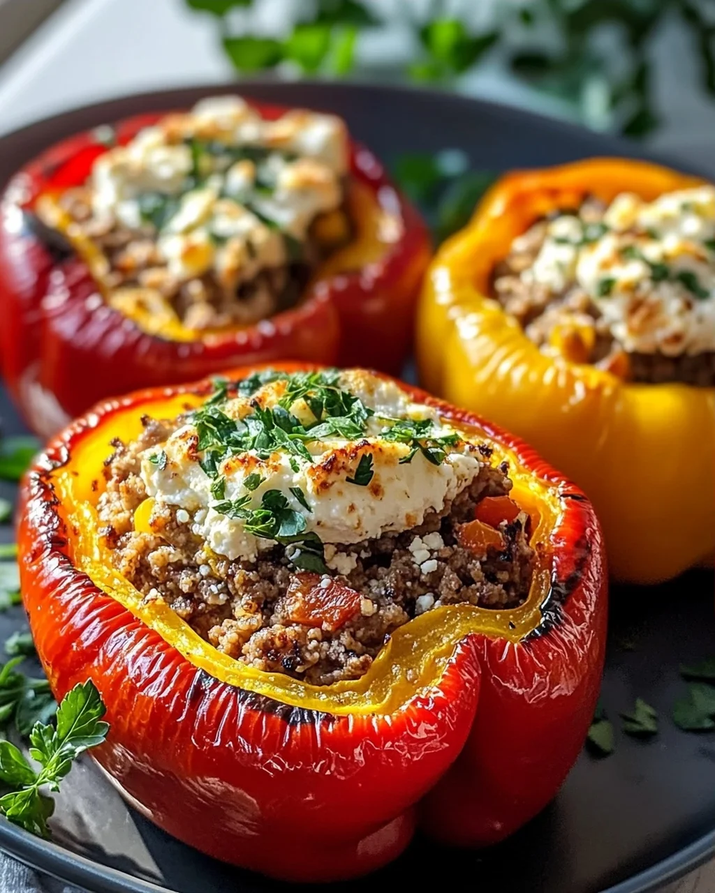 Saftige Gefüllte Paprika vom Grill mit Feta & Kräutern