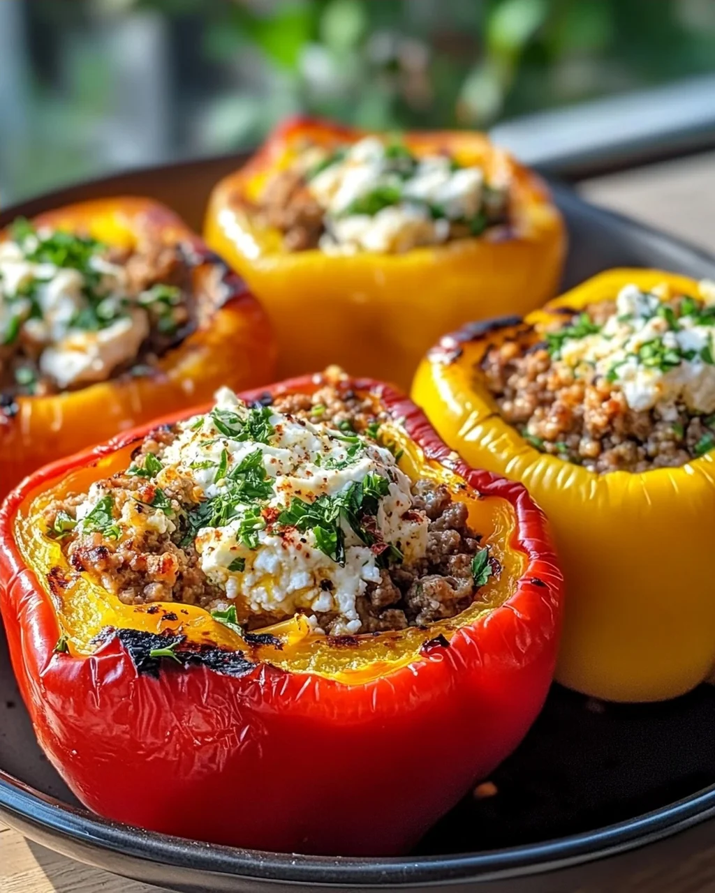 Saftige Gefüllte Paprika vom Grill mit Feta & Kräutern