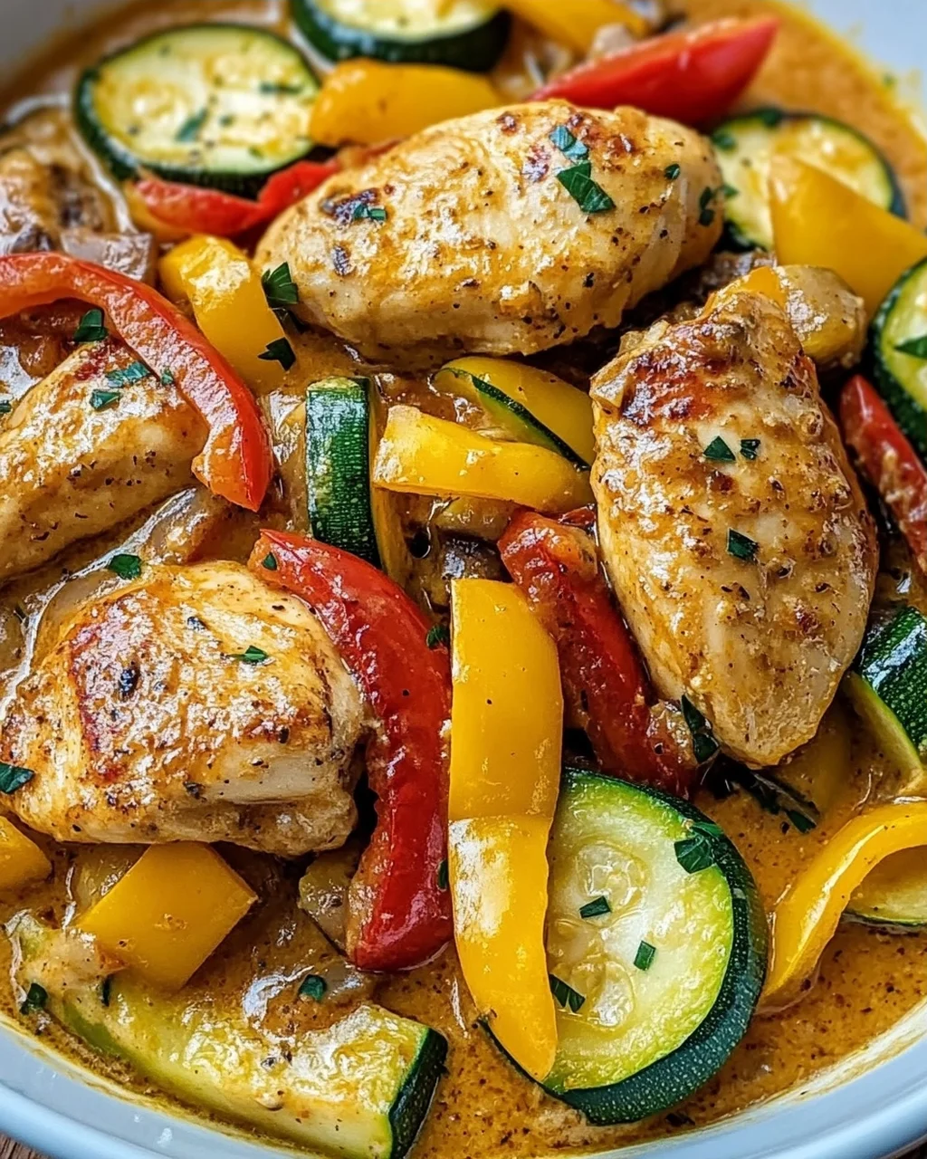 Sahne-Hähnchen mit Paprika und Zucchini – Genuss pur!