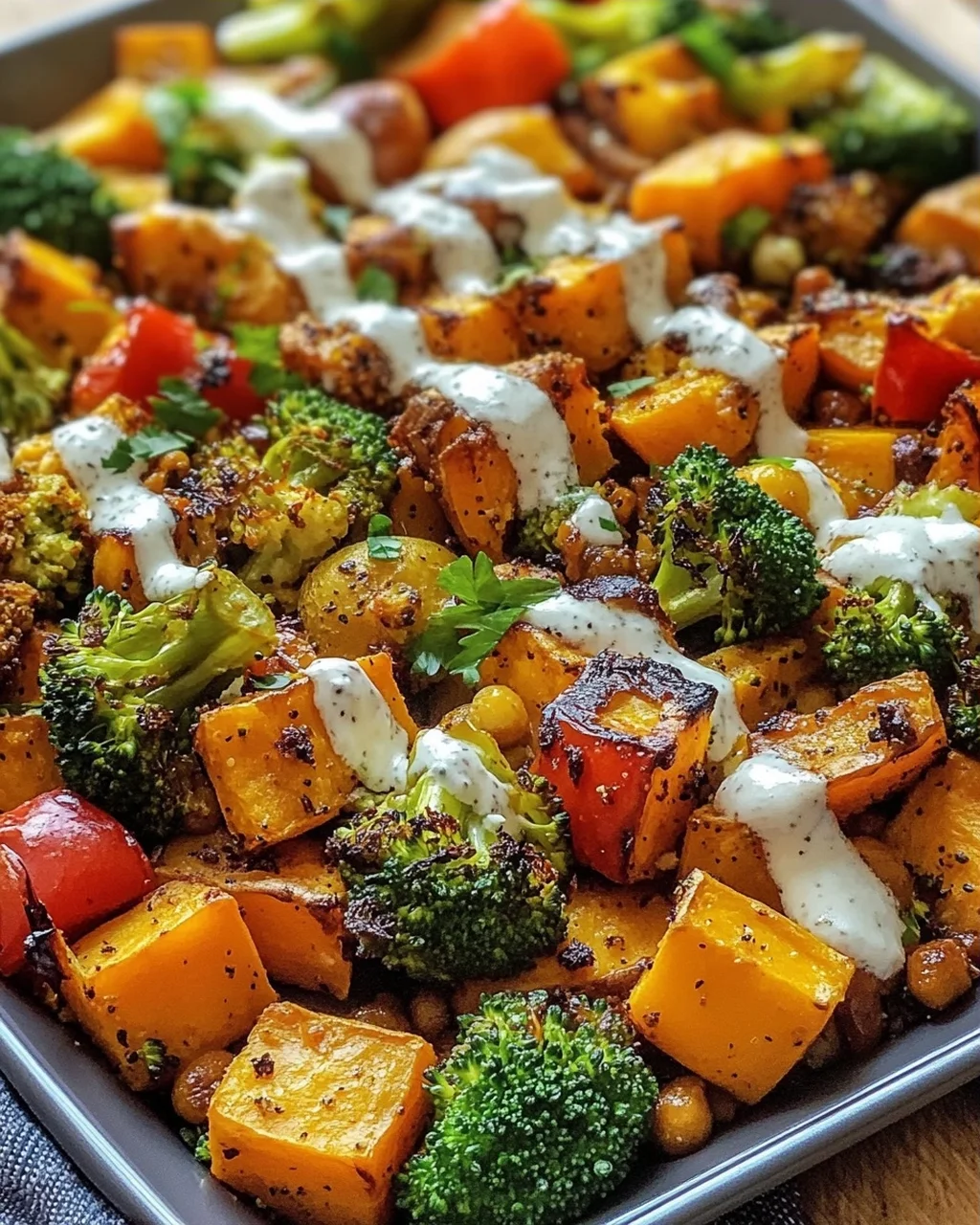 Sheet Pan Roast With Creamy Garlic Feta Sauce
