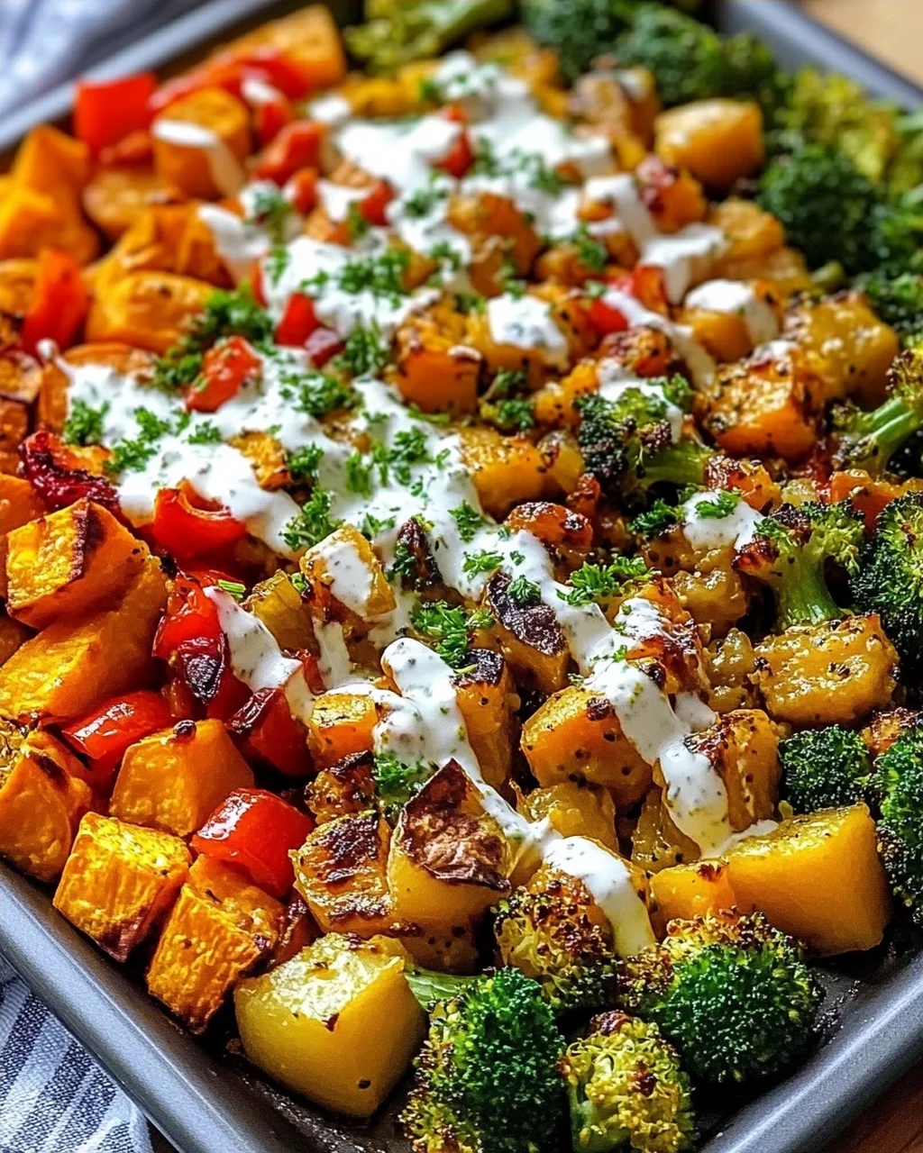 Sheet Pan Roast With Creamy Garlic Feta Sauce