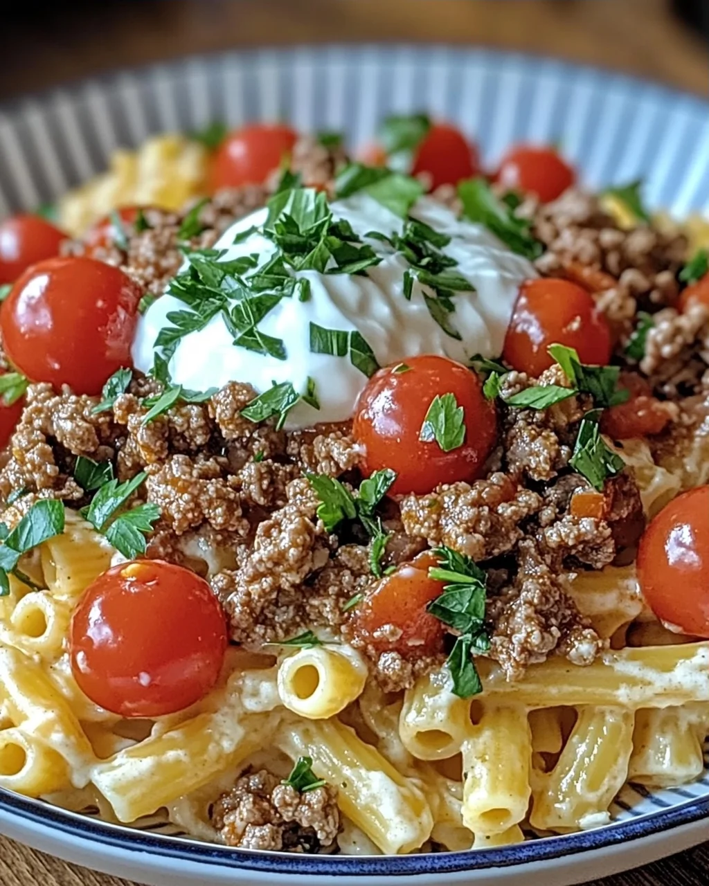 Türkische Pasta mit Knoblauchjoghurt und Hack