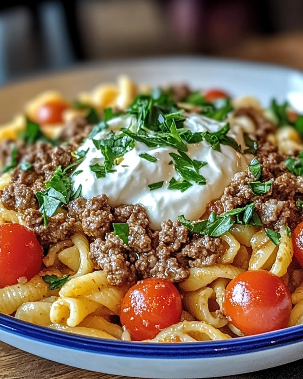 Türkische Pasta mit Knoblauchjoghurt und Hack